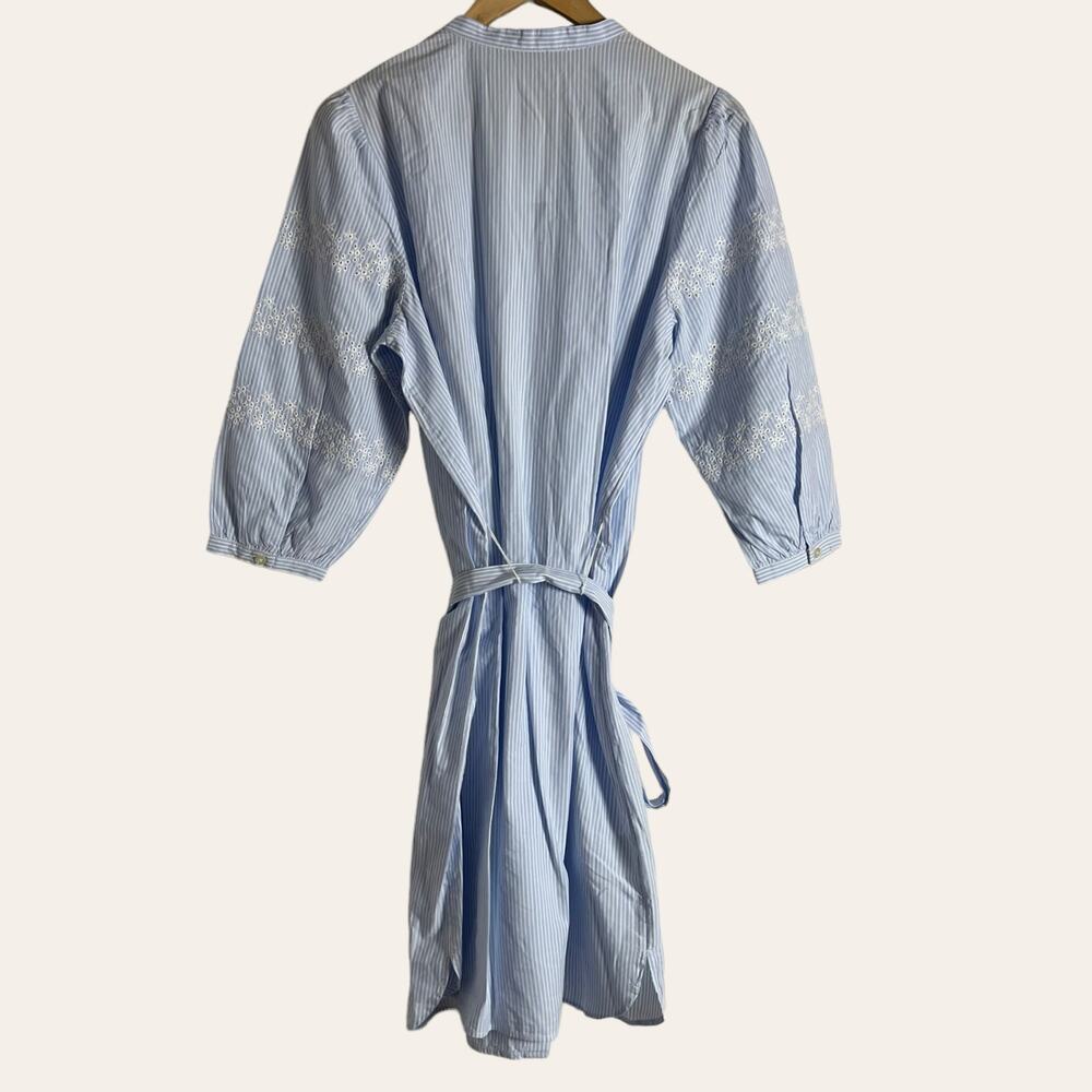 LOFT Blue Stripe Embroidered Eyelet Cotton Mini Shirtdress Size Large - Picture 12 of 15